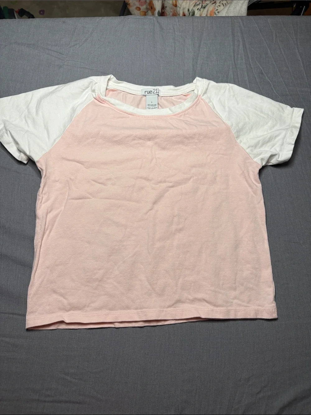 Rue21 Pink and White Raglan Short Sleeve Tee